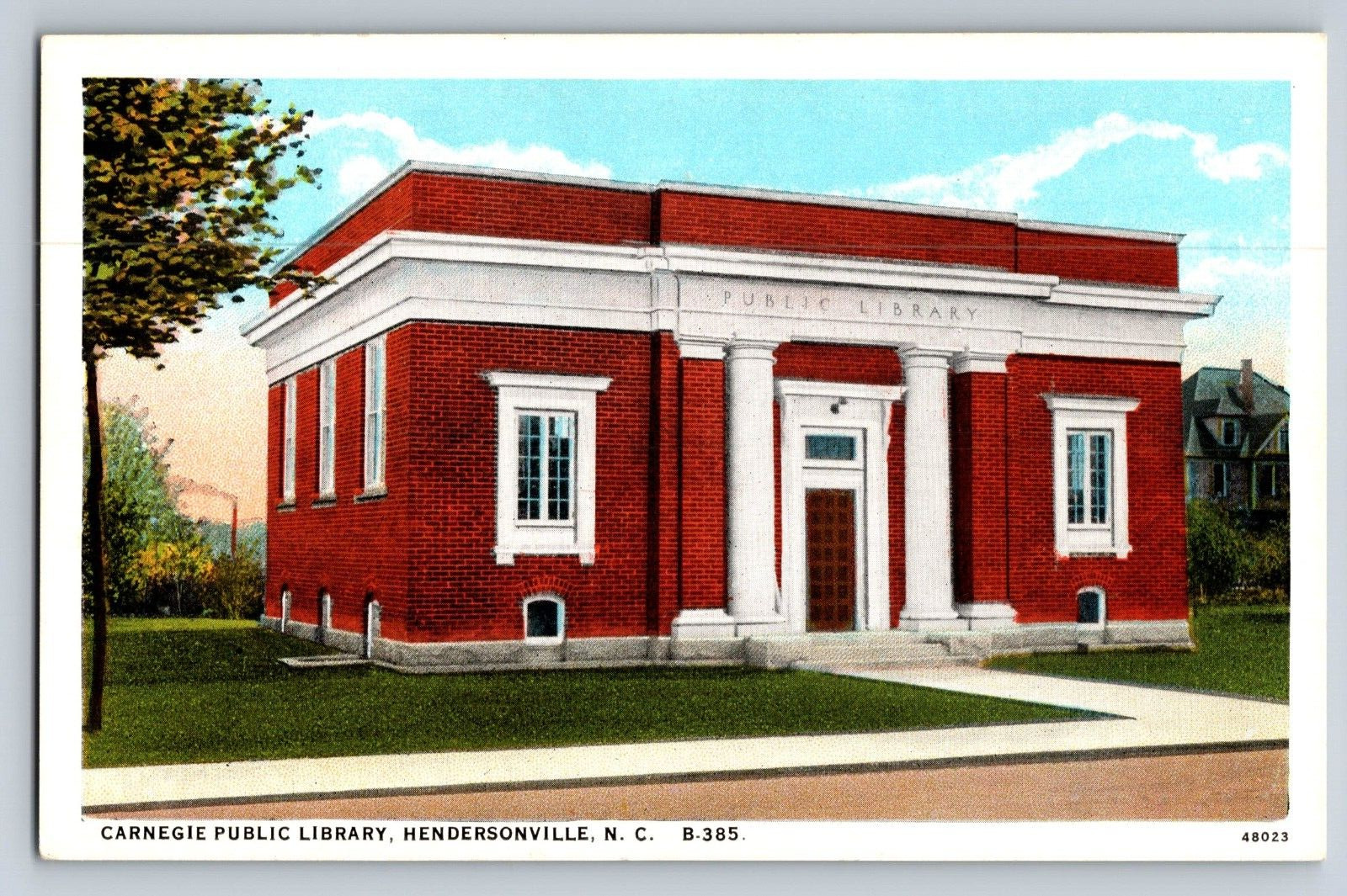 Postcard Carnegie Public Library Hendersonville North Carolina White Border