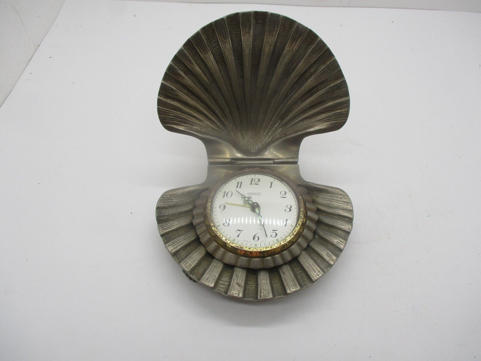 Vintage Titanus Wind up Alarm Clock in Metal Clam Shell Works