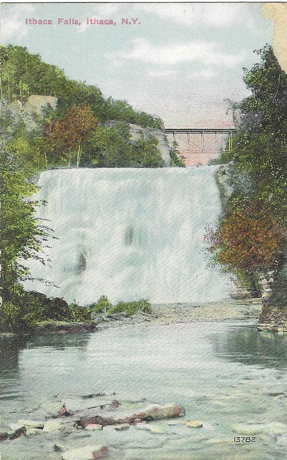 Vintage New York Linen Postcard Ithaca Falls 1911 Postmark