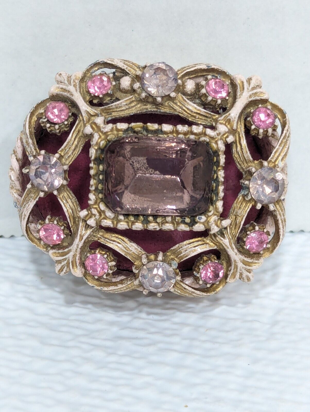 Vintage 1950\'s Pink Jeweled Florenza Vanity Trinket Box With Rhinestones