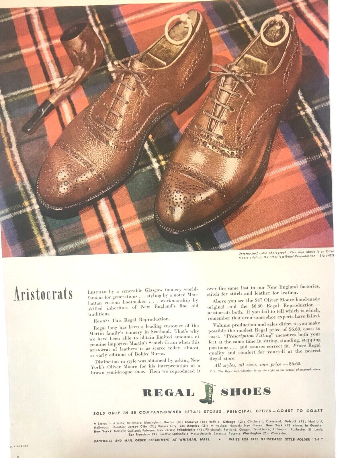 Print Ad 1943 Wartime Regal Shoes Men\'s Wingtips Martin\'s Tannery Glasgow 13x10