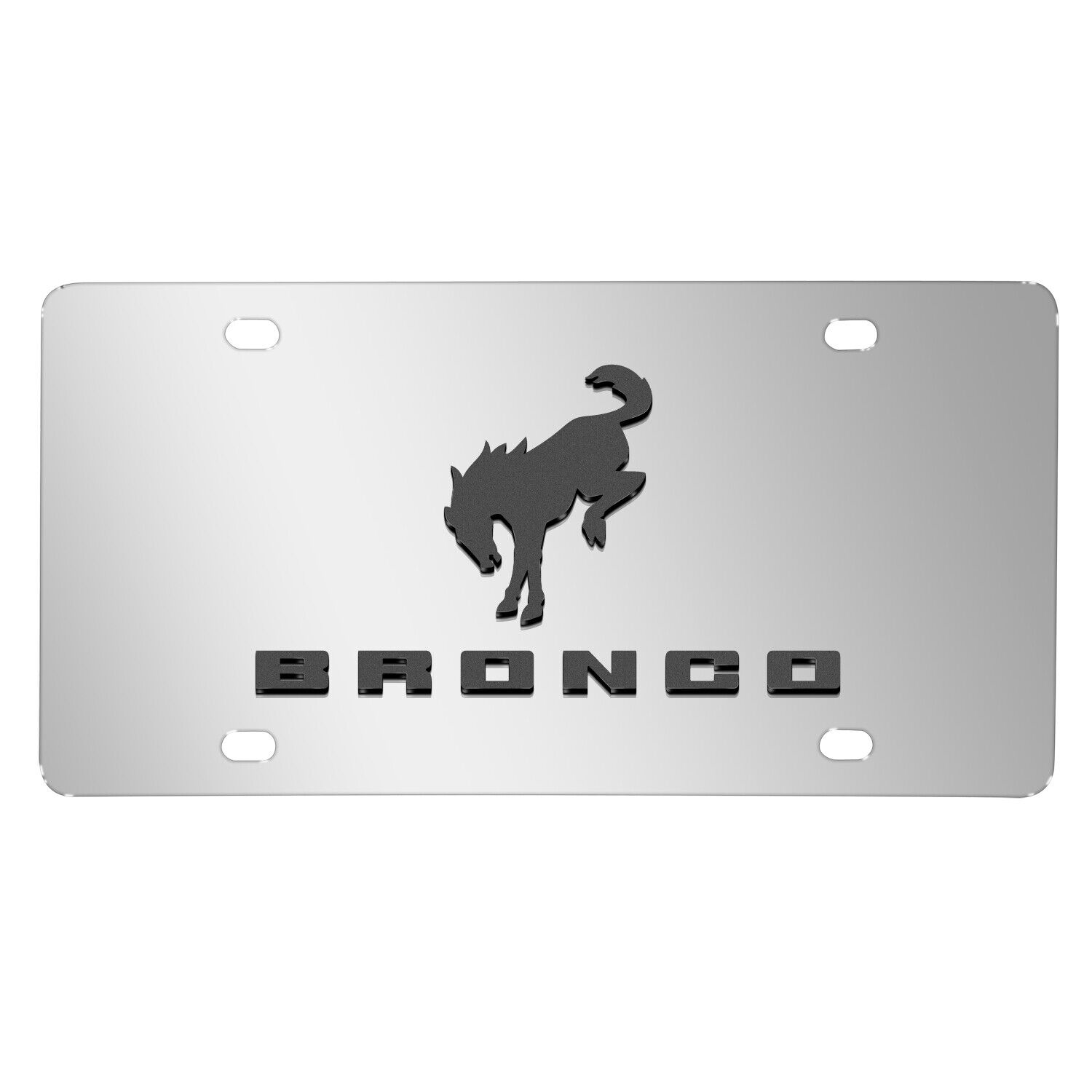 Ford Bronco 3D Dark Gray Logo on Chrome Stainless Steel License Plate