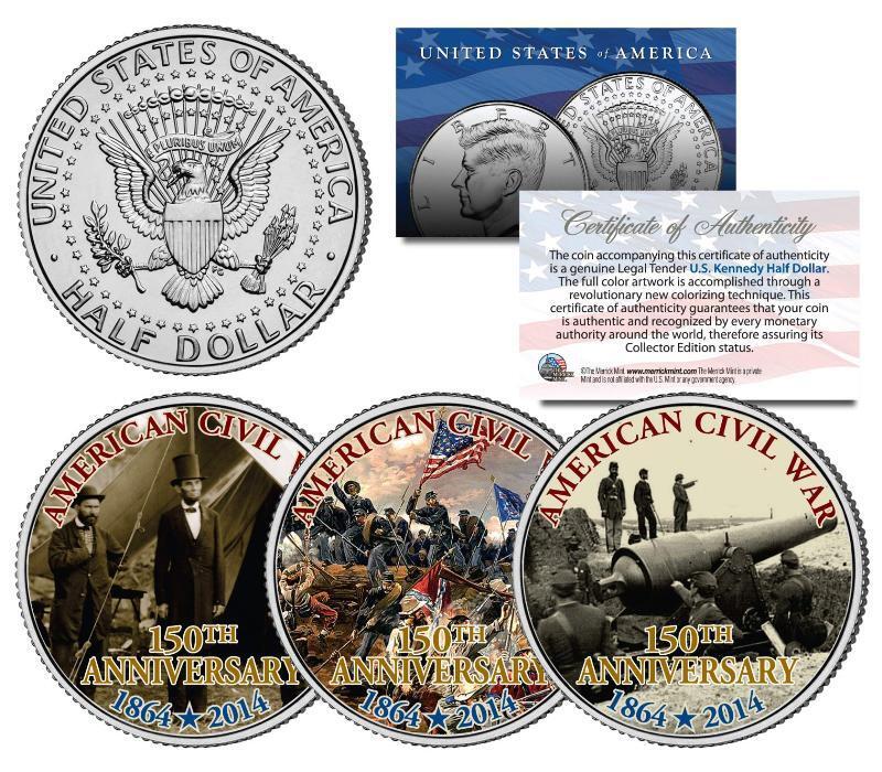 AMERICAN CIVIL WAR * 150th Anniversary * 1864-2014 JFK Half Dollar US 3-Coin Set