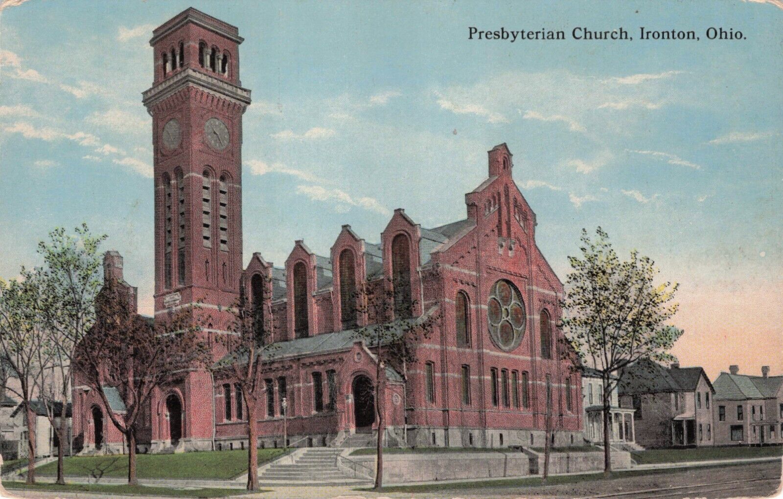 Vintage Postcard Ironton Ohio Presbyterian Church American Flag Cancel 1916 D501