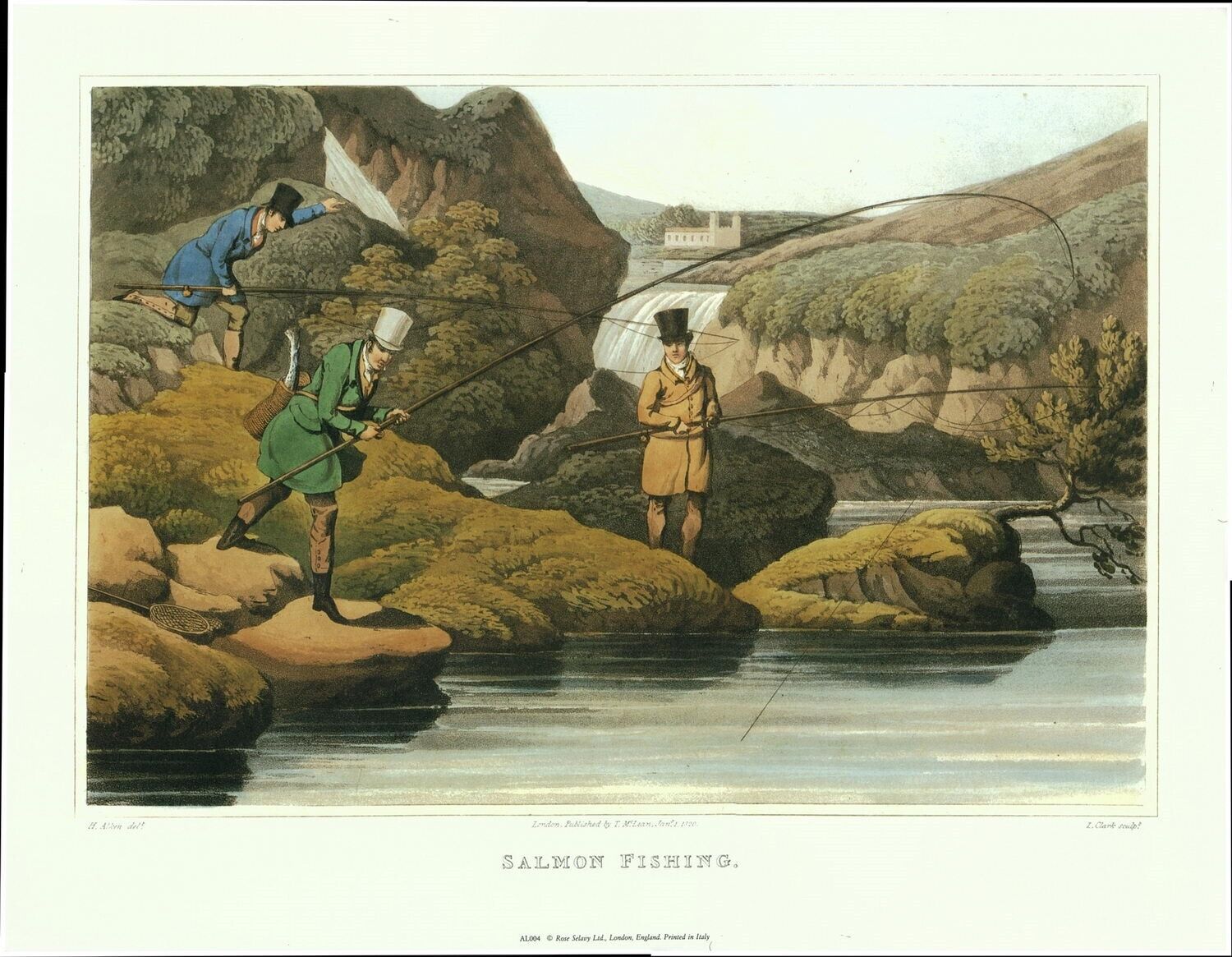 (14 x 18) Art Print AL004 Henry Alken Salmon Fishing - Printed in Italy