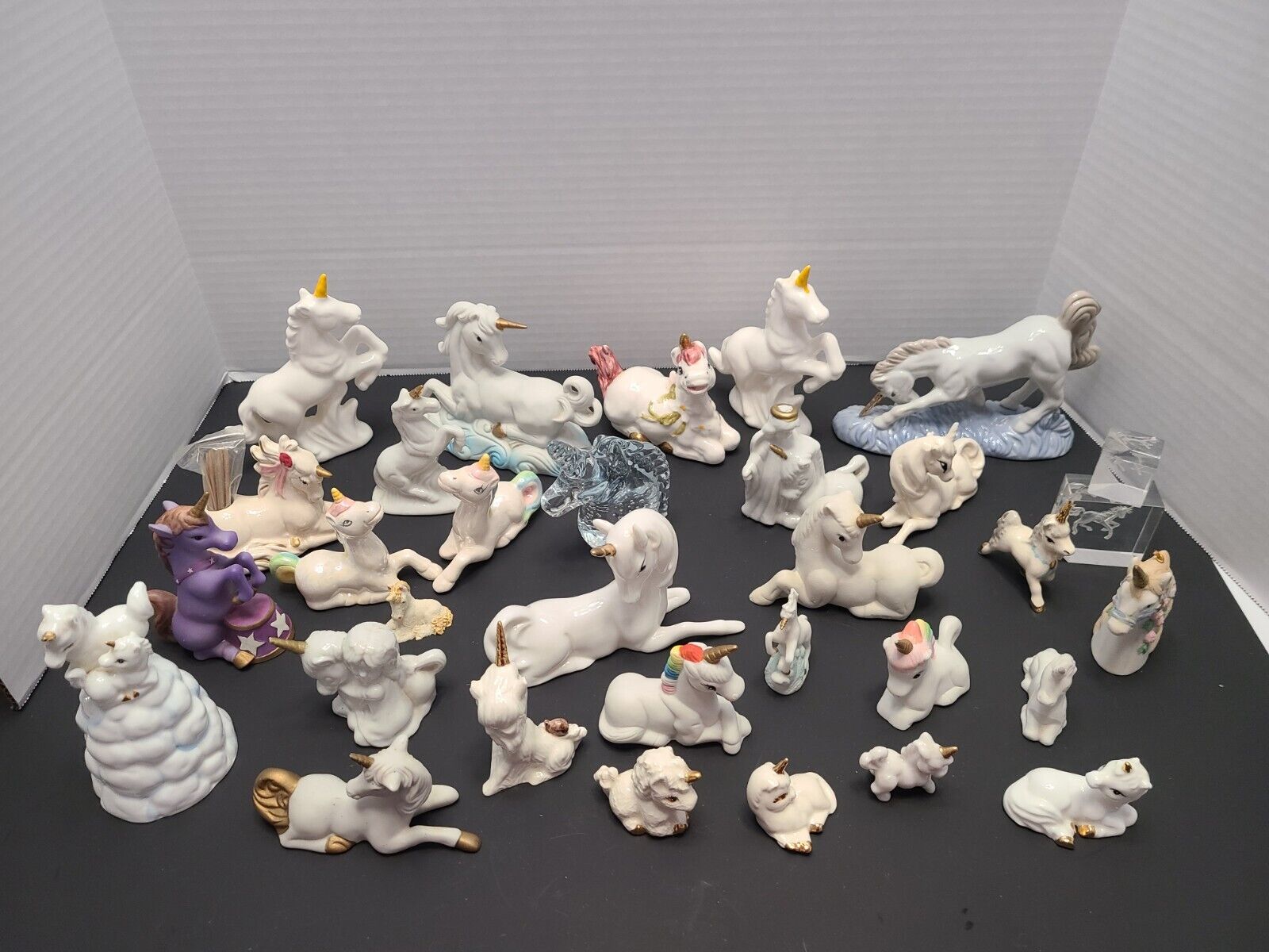 BIG Lot Of 32 Vintage Unicorn Figurines* White Glass Porcelain Toothpick Holder