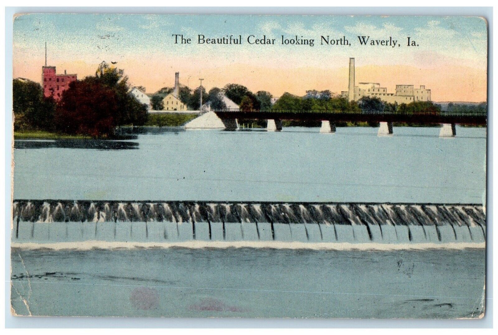 1915 Beautiful Cedar Looking North Lake Exterior Building Waverly Iowa Postcard