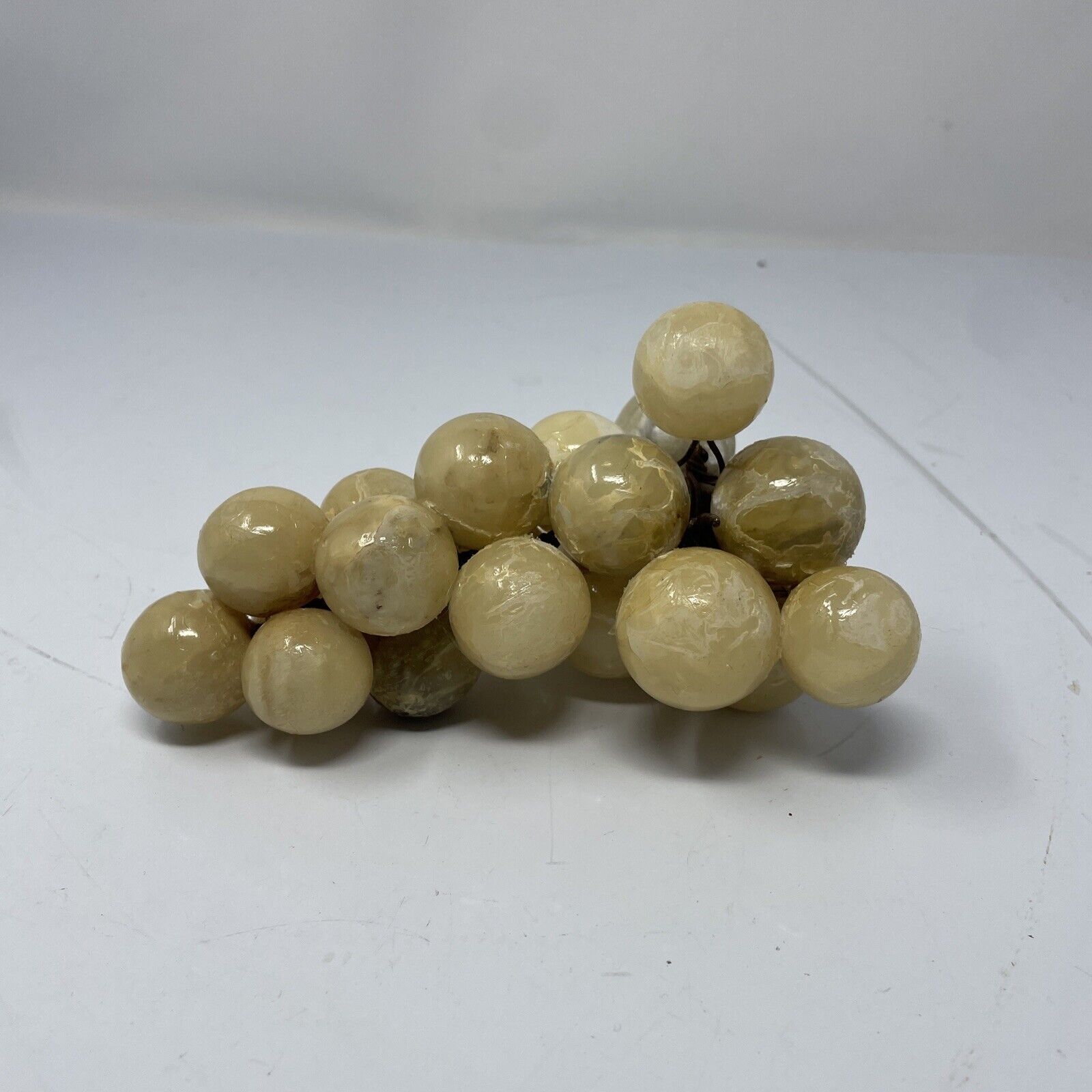 Vintage Alabaster Marble Stone Green Grape Cluster With Stem MCM