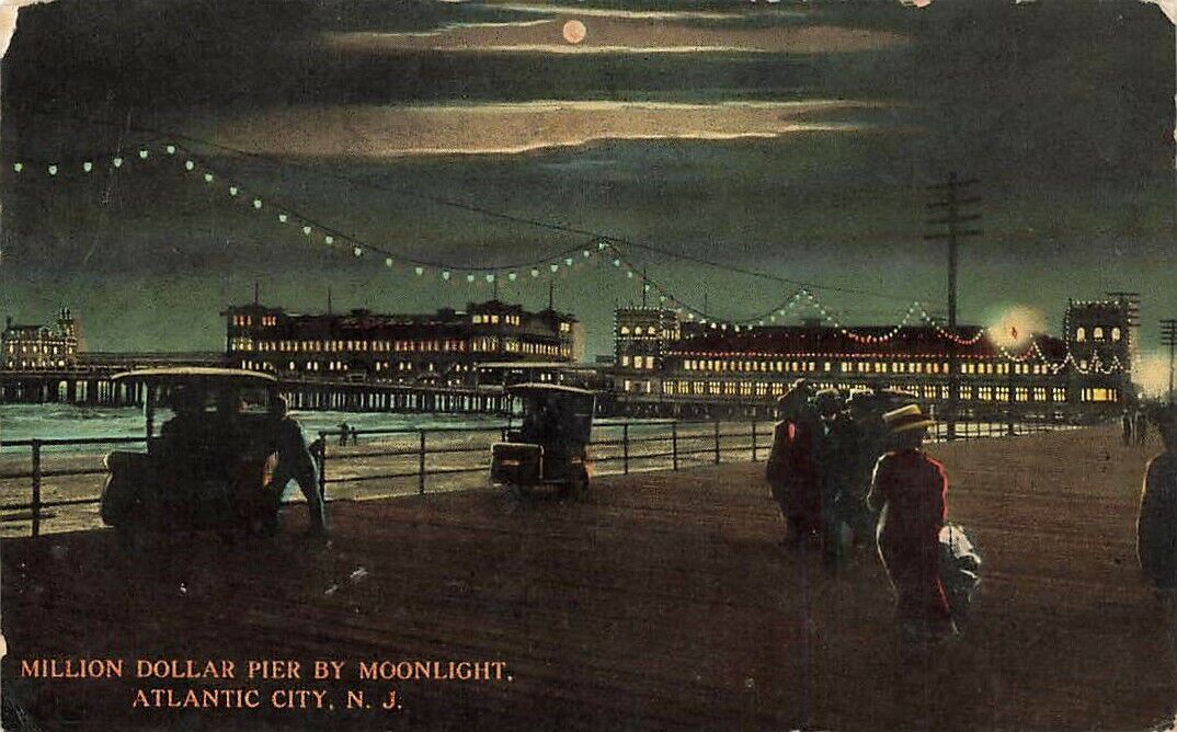 c1910 Million Dollar Pier Moonlight Night Boardwalk People Atlantic City P225