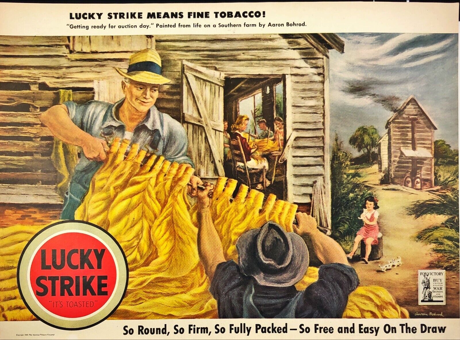 1943 Lucky Strike Cigarettes Farmer Getting Ready For Auction Day WWII Print Ad