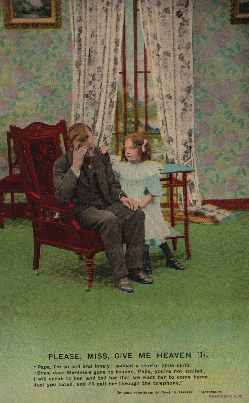Vintage Postcard Please Miss Give Me Heaven Father & Daughter Sad Lonely Art