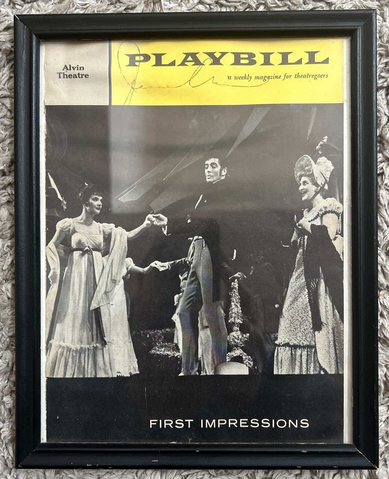 Vintage First Impressions Playbill Cover Display Frame Wood Frame 7x9 Black 1959