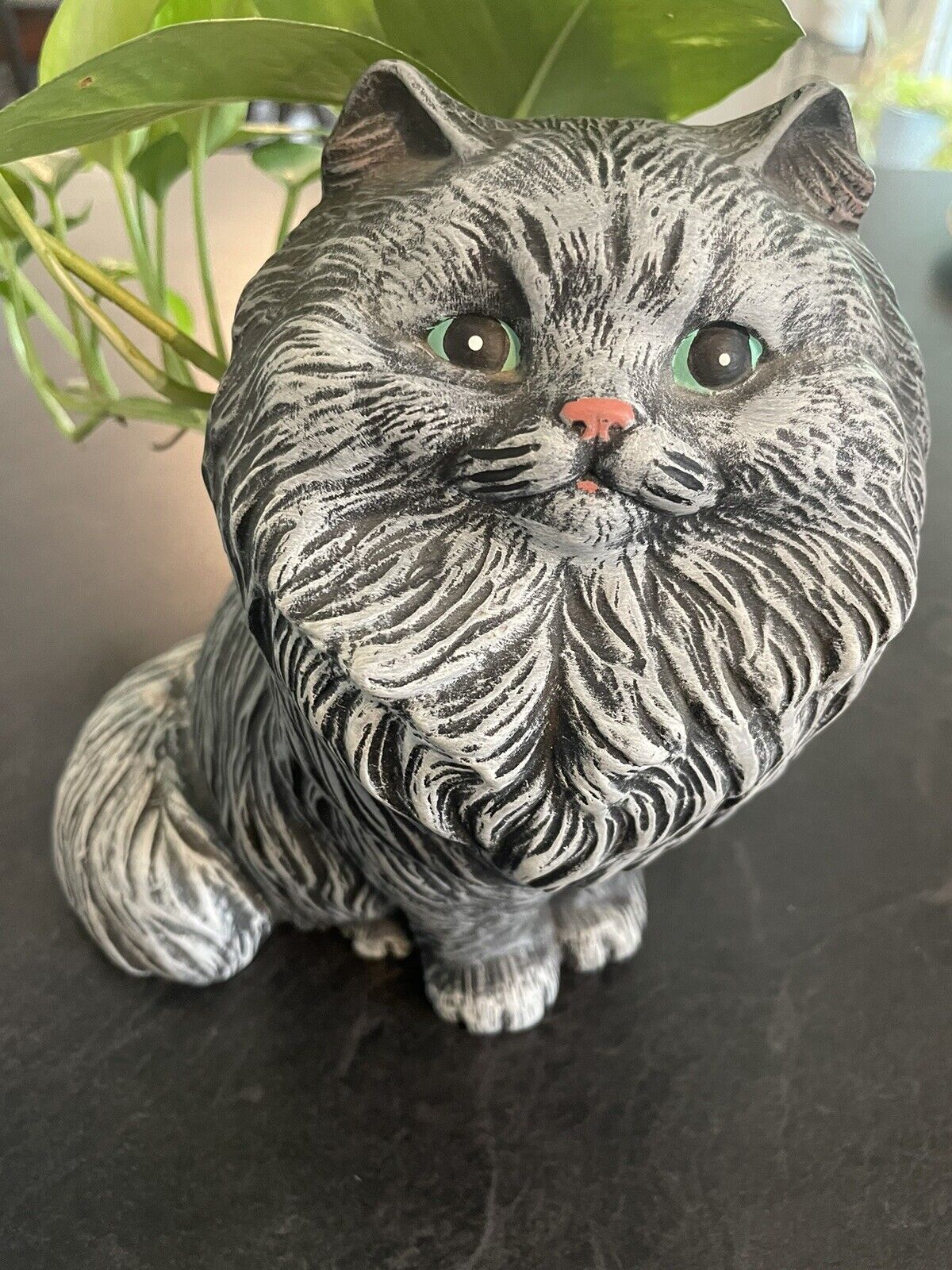 Vintage 1960s Ceramic Persian Long Grey Haired Cat Statue Planter