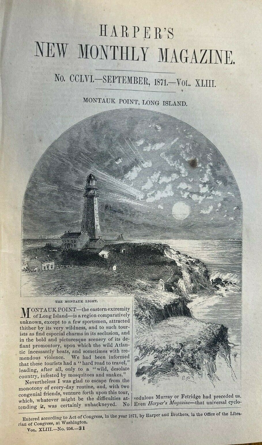1871 Montauk Point Long Island Montauk Light Sands Point illustrated