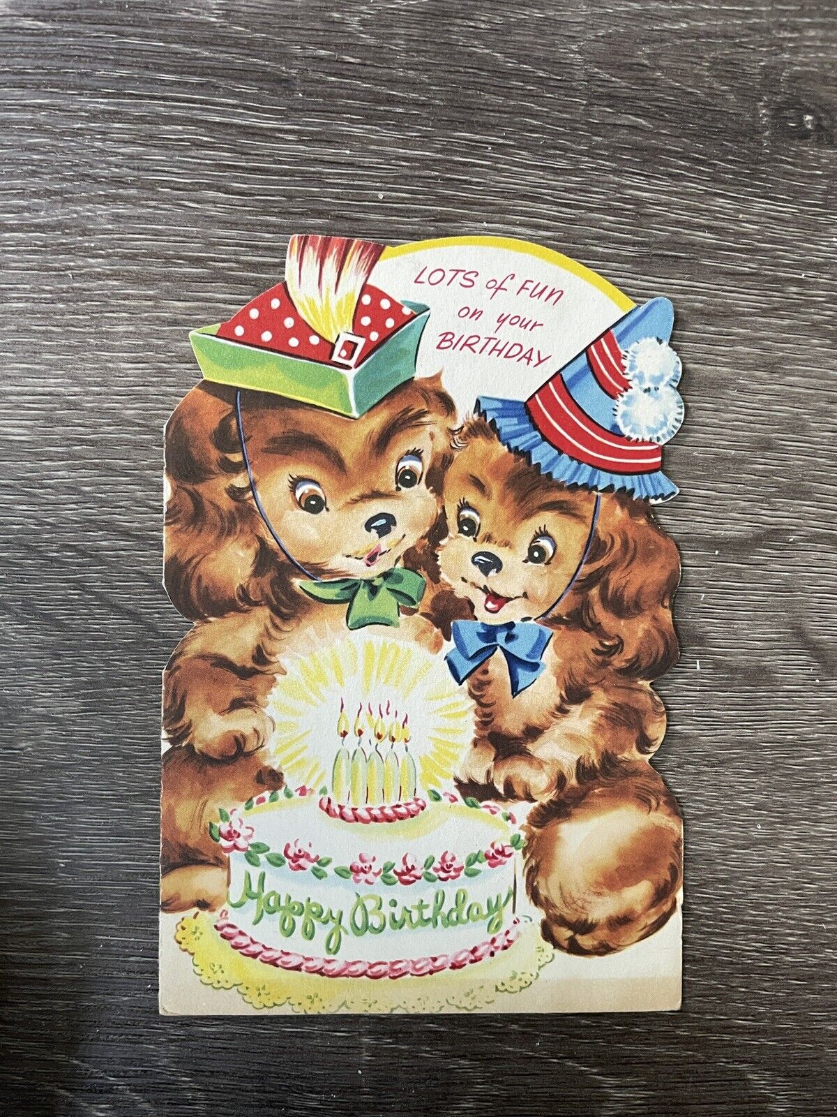 Vintage Birthday Card Dogs Sharing Cake Lots Of Fun, Used