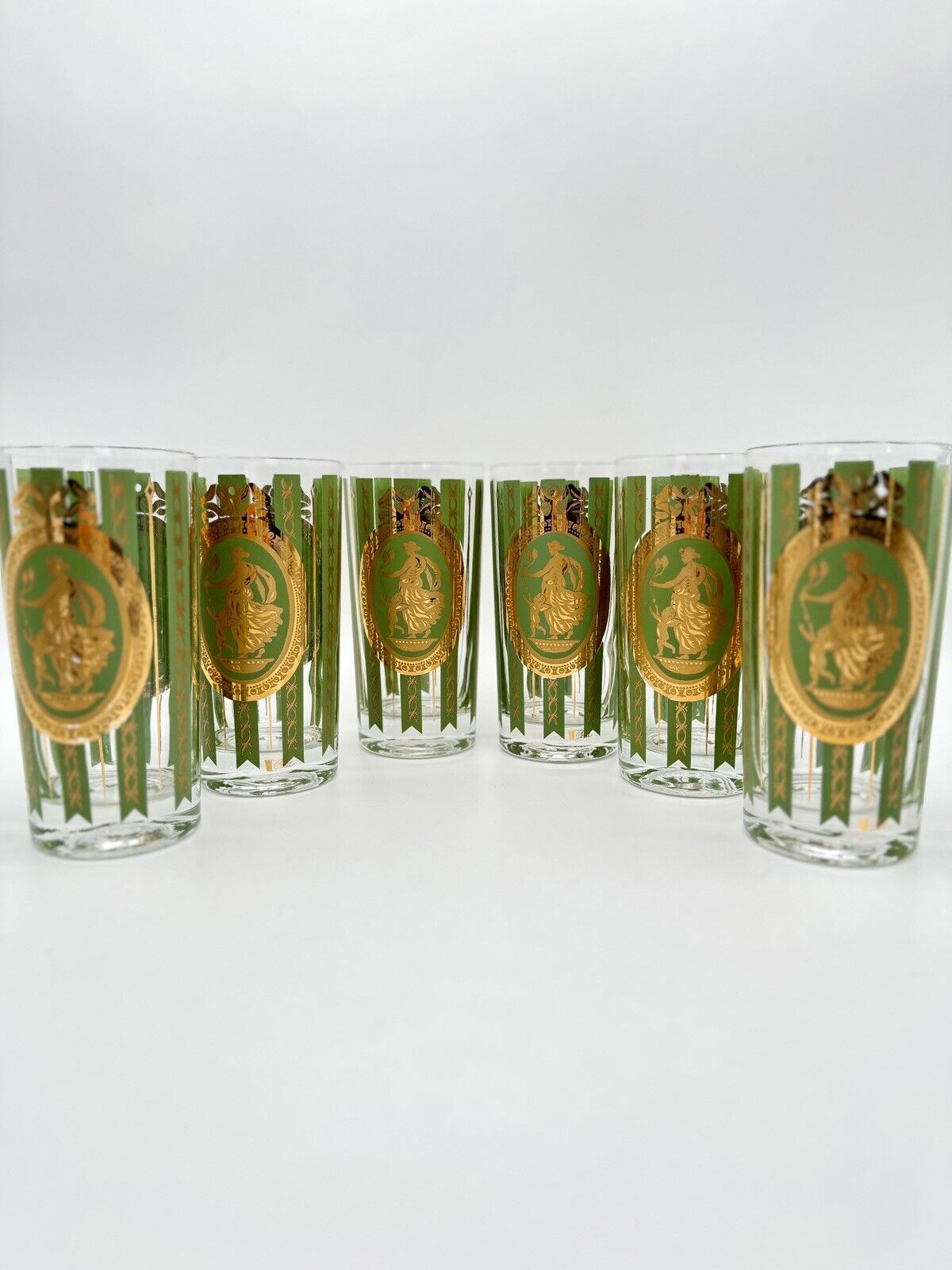 Cera Cora Athena Cupid Flat Tumbler Glass VTG 1950's 22k Gold Lot of 6 Barware