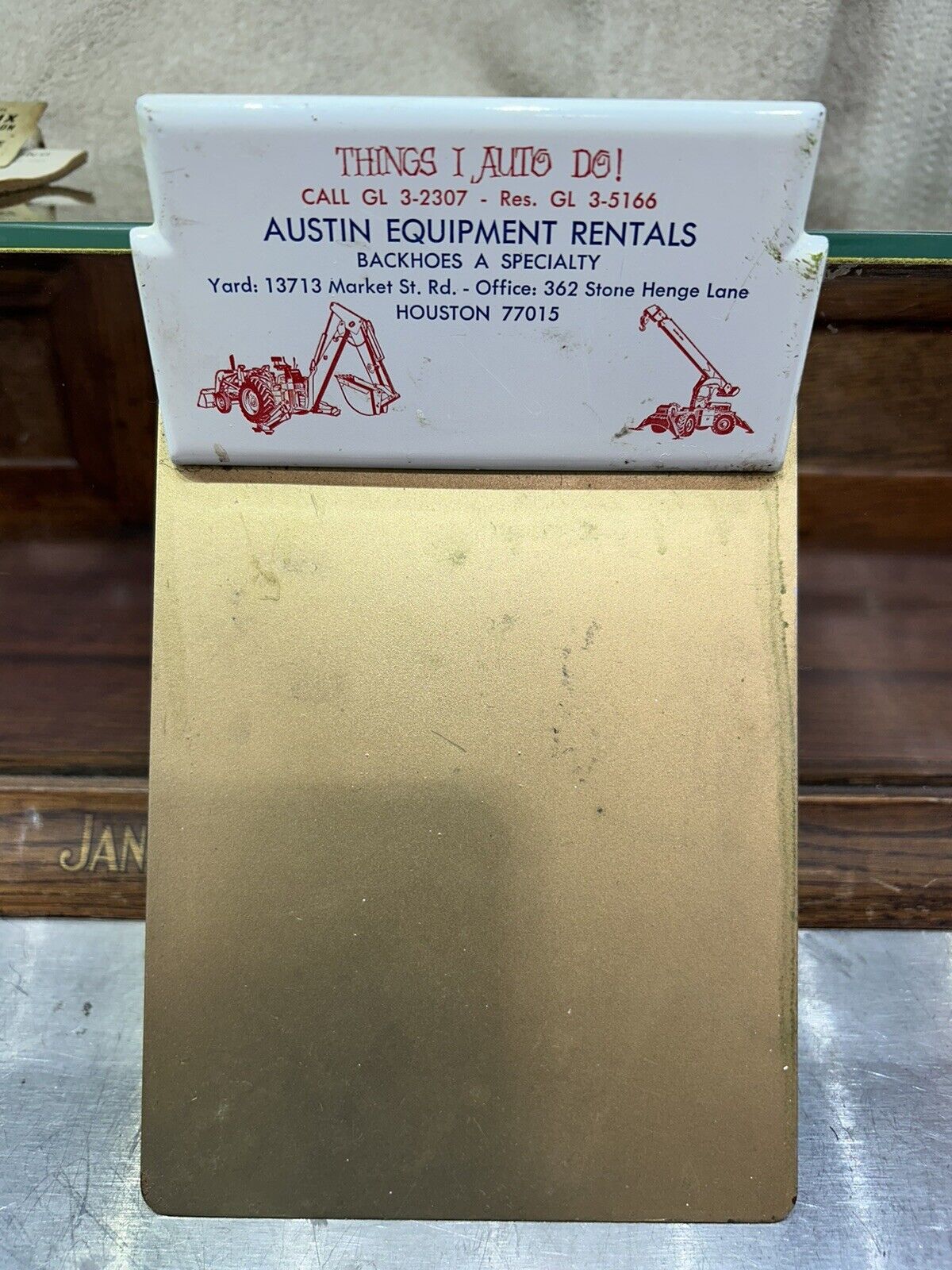Vintage Advertising Metal Clipboard Austin Equipment Rentals Houston Texas