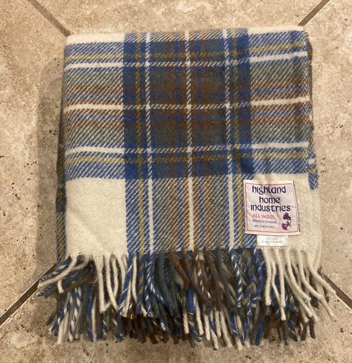 Highland Home Industries Scotland Wool Plaid Throw Fringed Blanket