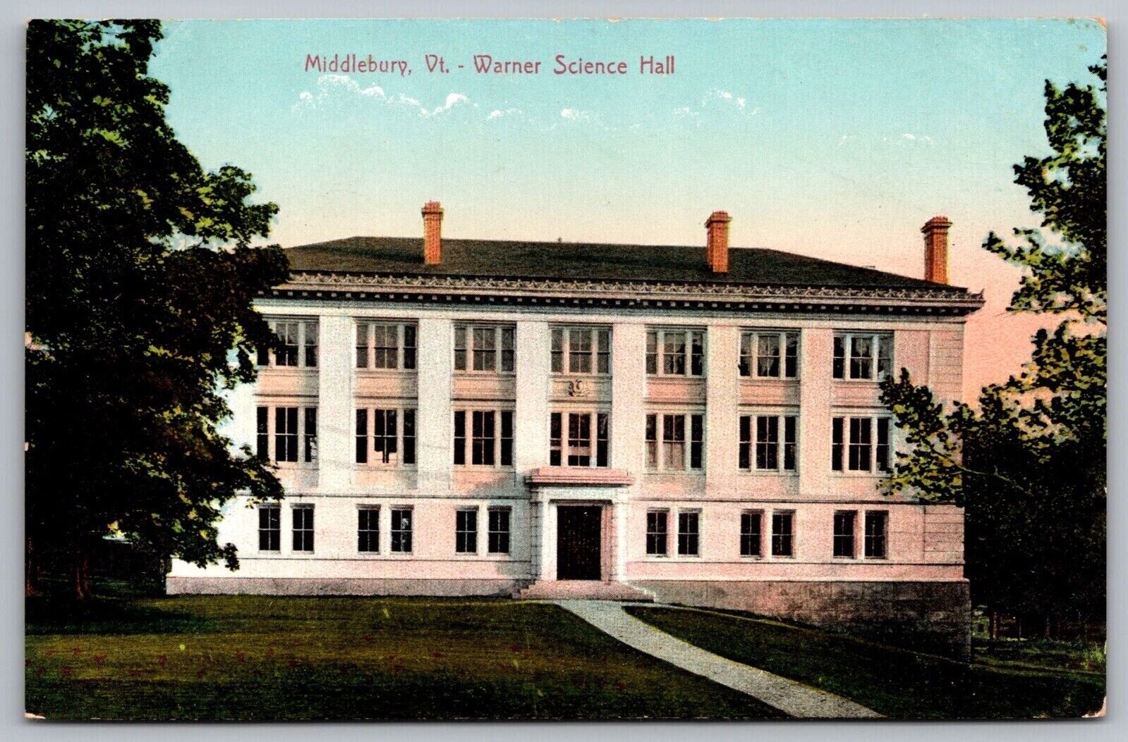 Middlebury Vermont Warner Science Hall Front View Mansion Vintage UNP Postcard