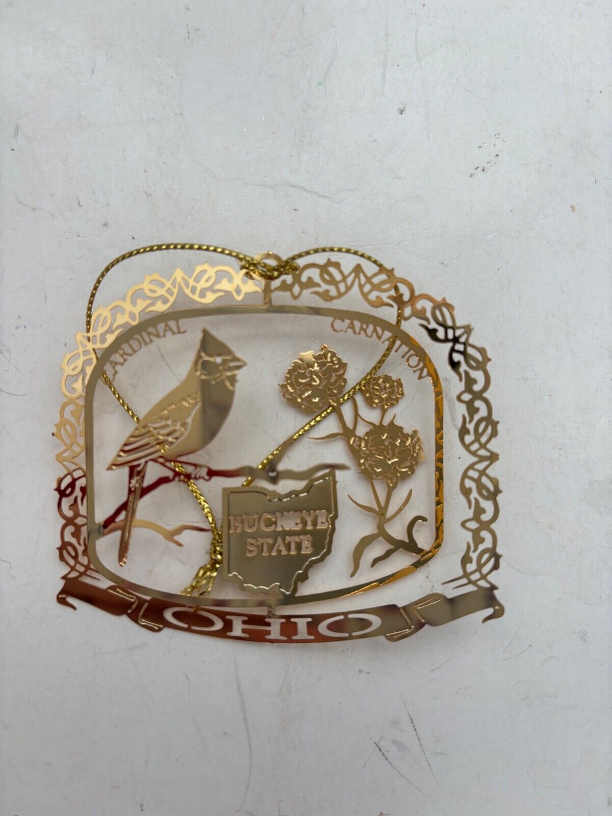 Ohio Bird Flower Nation\'s Treasures Christmas Ornament  24K Gold Finish Brass