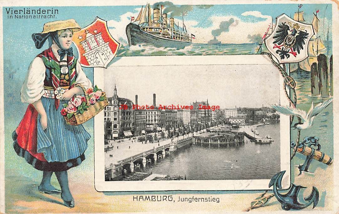 Germany, Hamberg, Jungfernstieg, Vierlanderin, Heraldic Shield, Red Cross