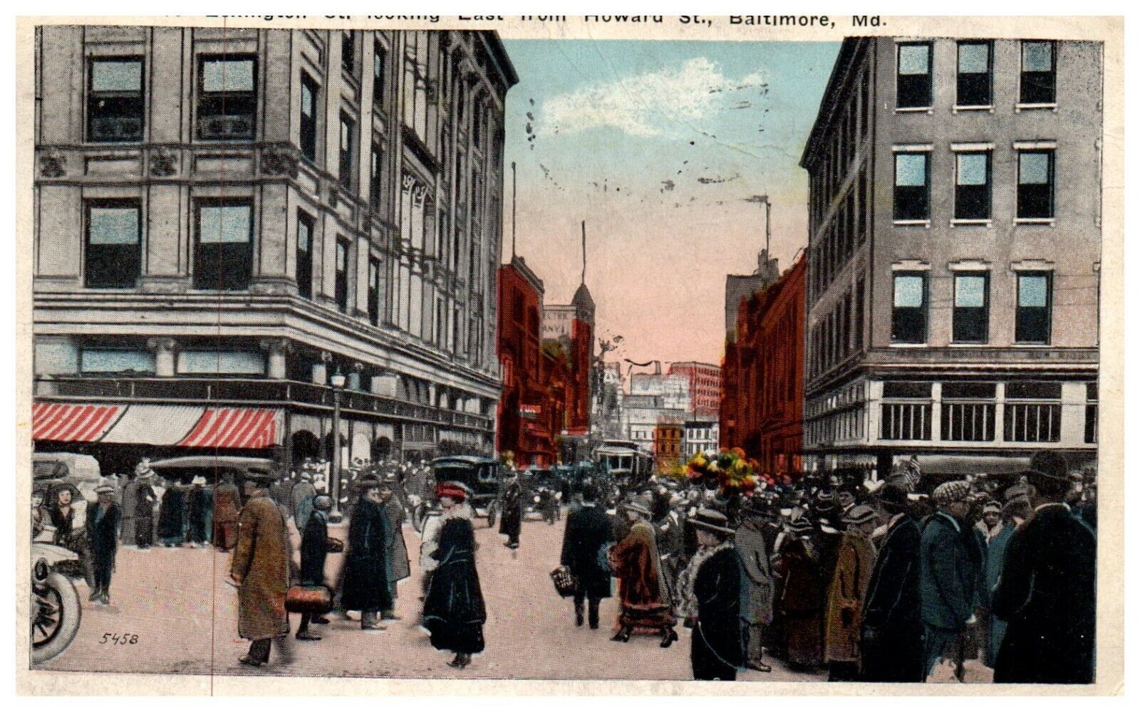 Baltimore Maryland Lexington Street View Postcard Posted c.1916