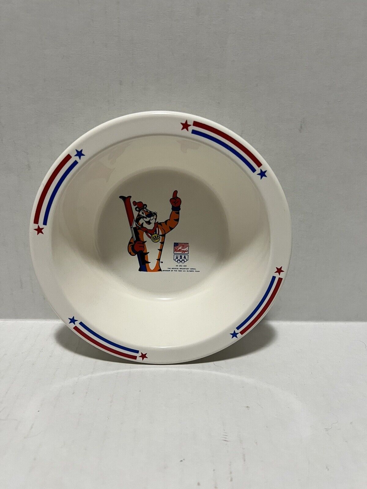 Kellogg\'s Tony the Tiger Cereal Bowl 1992 Olympics Skis Brand Commemorative Vtg