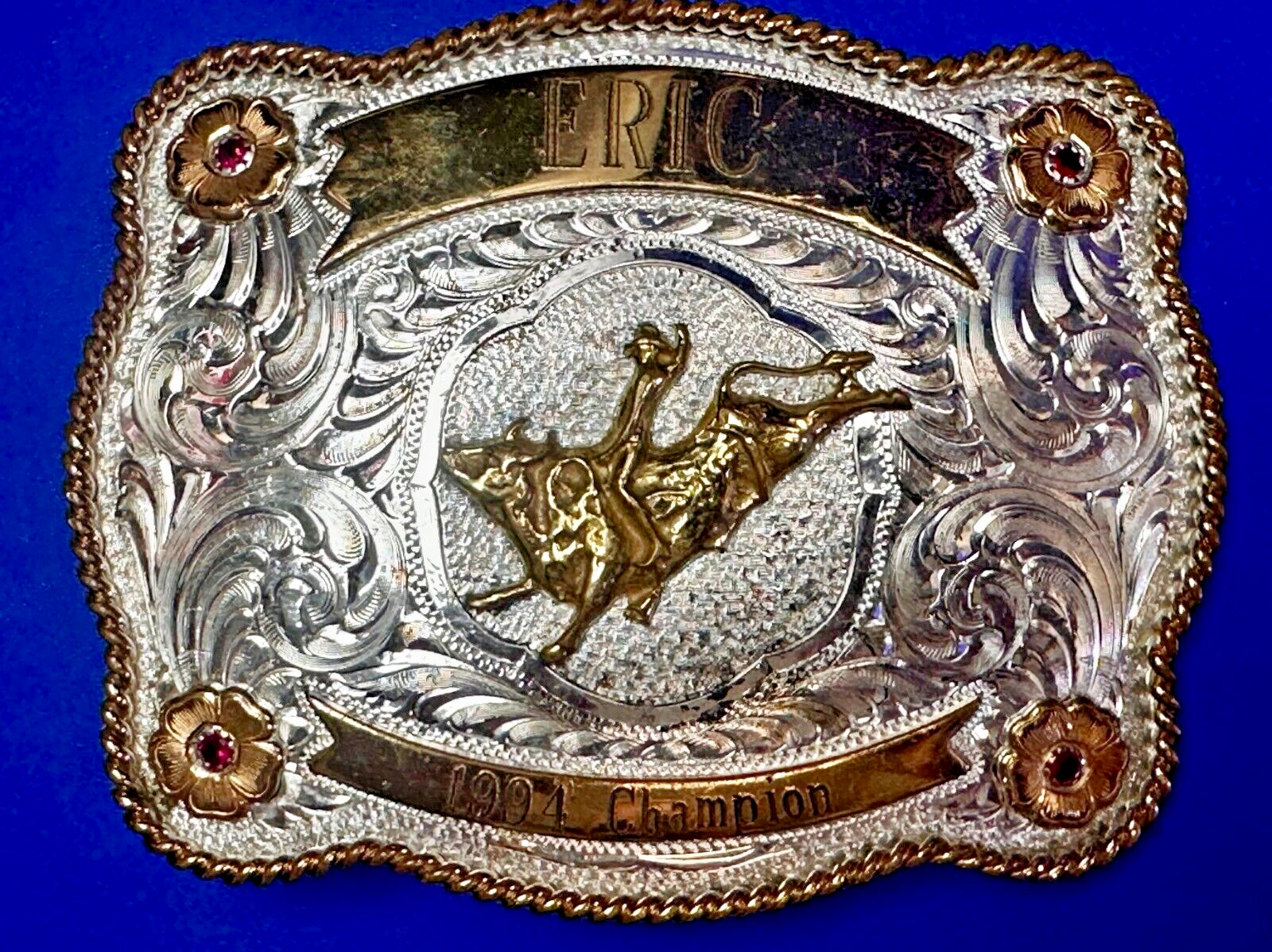 Rodeo Champion Trophy Sterling Plated Montana Silversmiths ERIC Belt Buckle