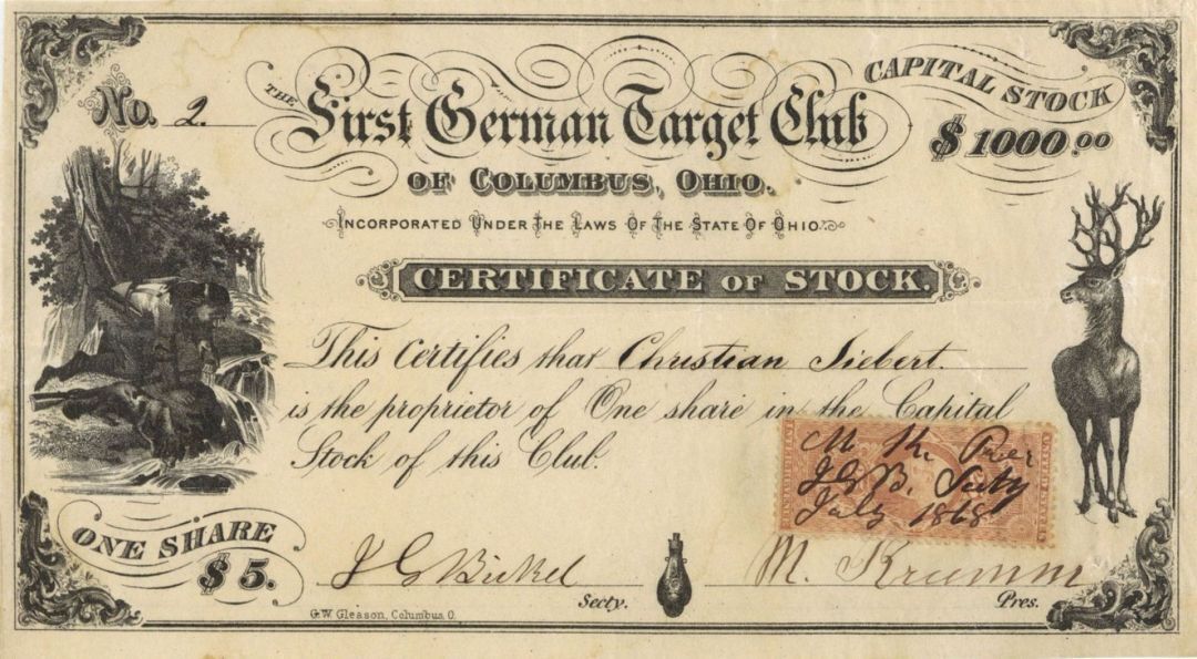 First German Target Club dated 1868 - Club Stocks and Bonds - Clubs