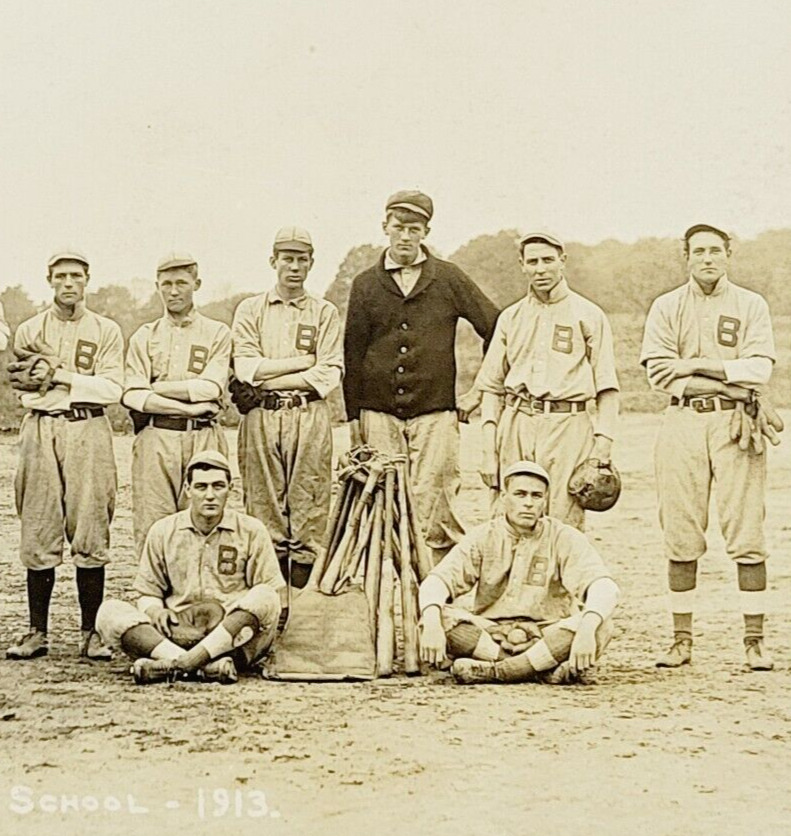 Rare 1913 RPPC Postcard Bloomingdale Michigan Baseball Team Players Coach MI