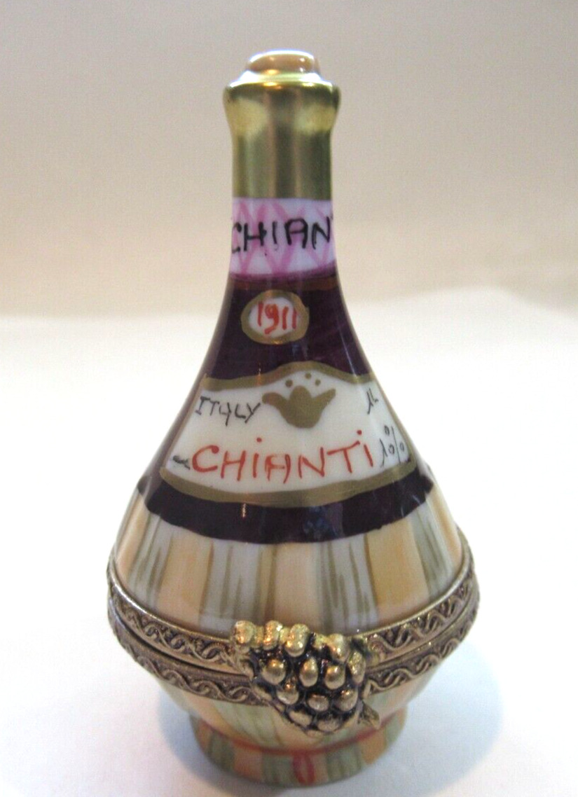 Peint Main Limoges Trinket - Chianti Bottle   