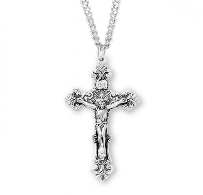 Filigree Scroll Relief Design Crucifix 1.9in x 1.1in Features 24in Long chain
