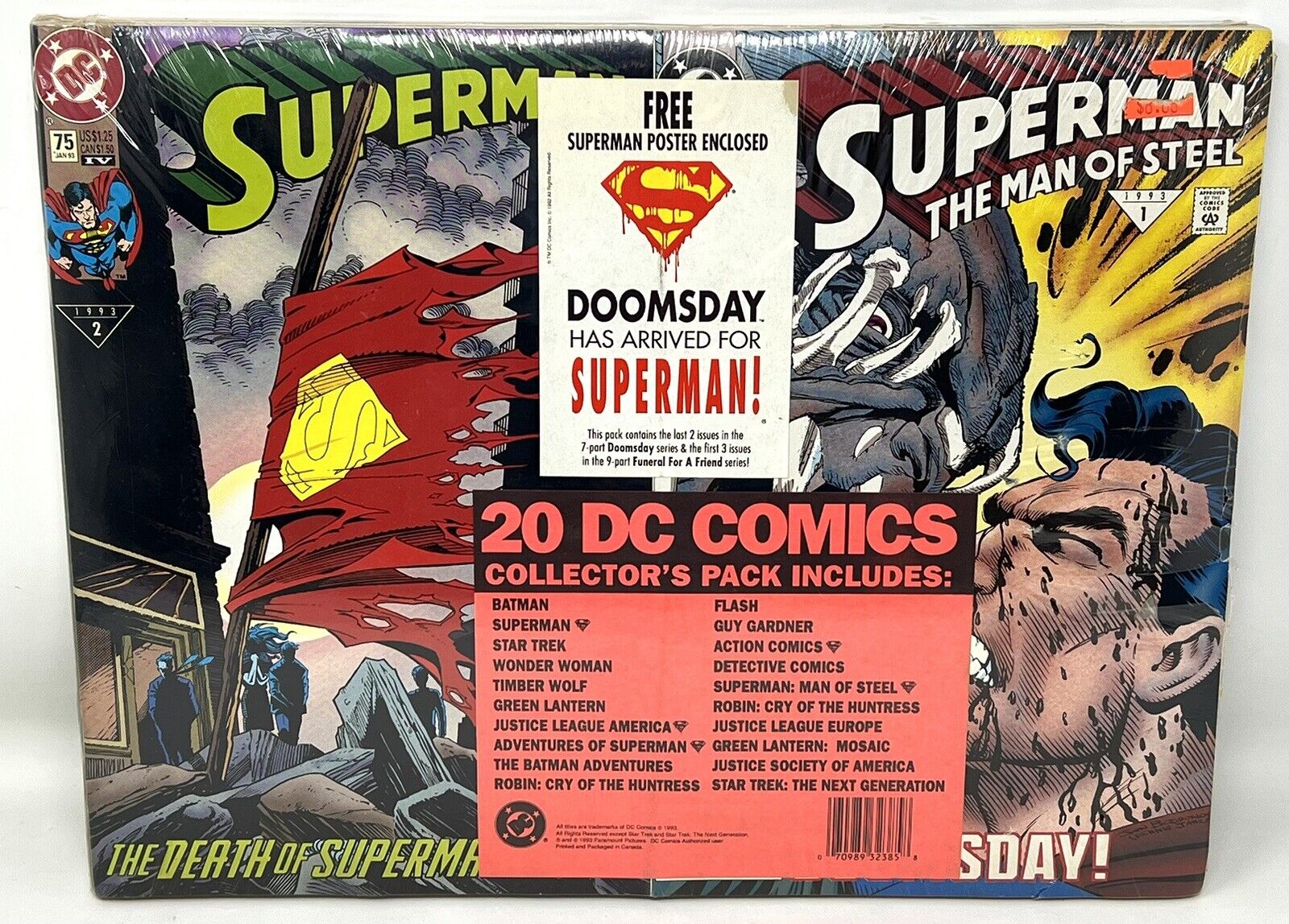 1993 SEALED - 20 DC Collector\'s Pack SUPERMAN DOOMSDAY Comic Books