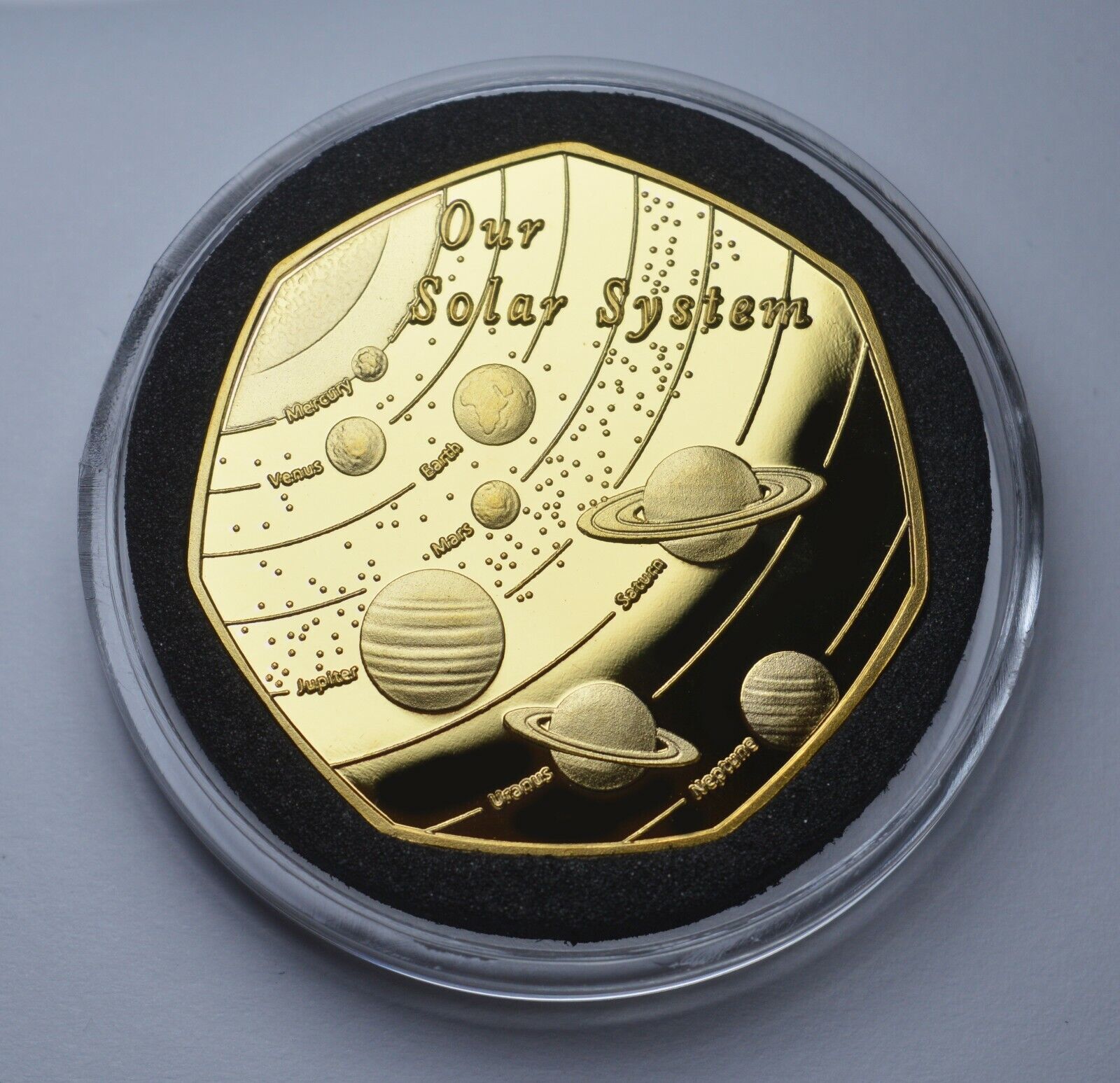 OUR SOLAR SYSTEM 24ct Gold Commemorative in Capsule Sun/Earth/Moon/Mars/Planets