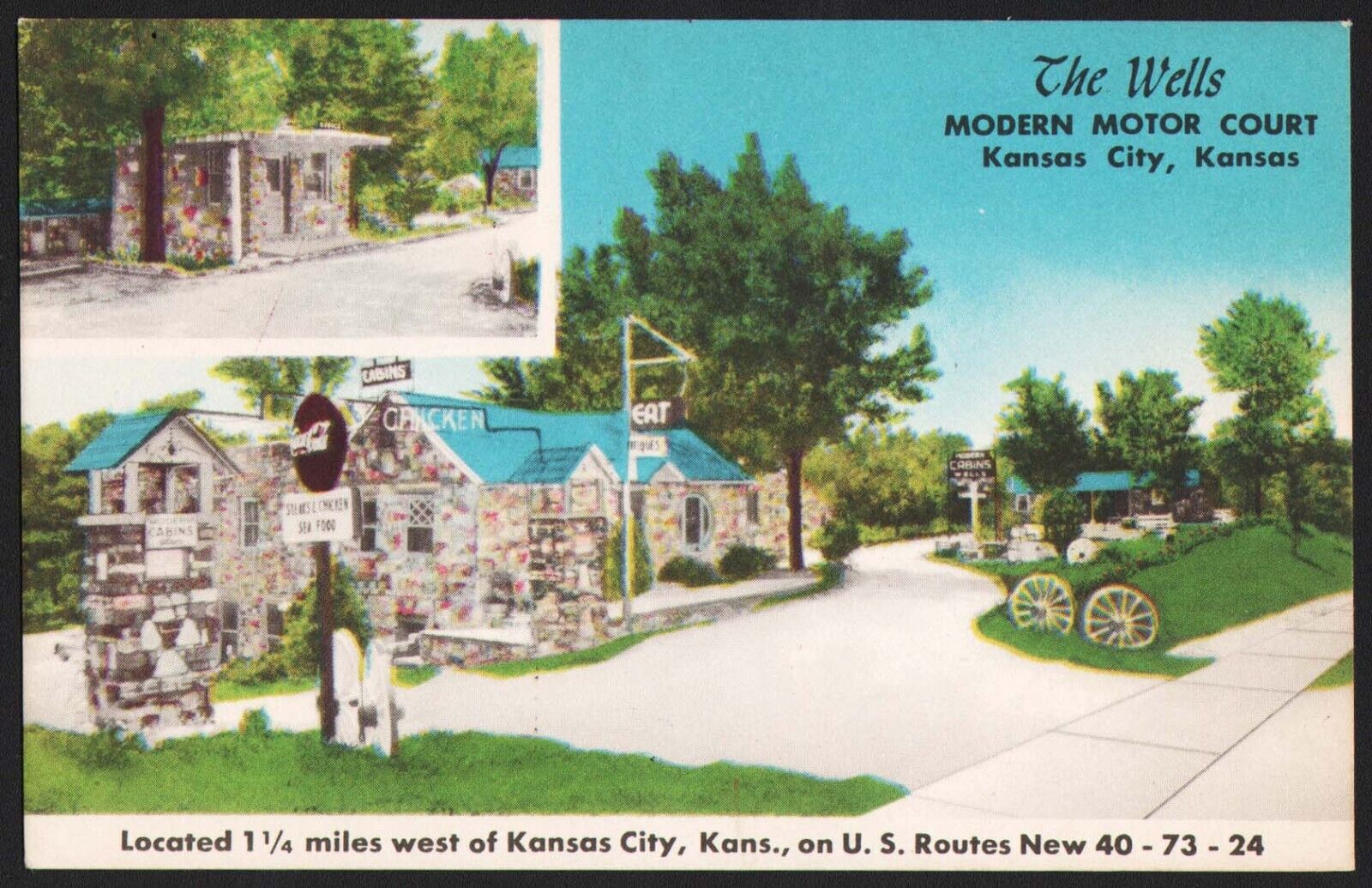 Vintage postcard THE WELLS MOTOR COURT motel pictured Kansas City Kansas n-mint+