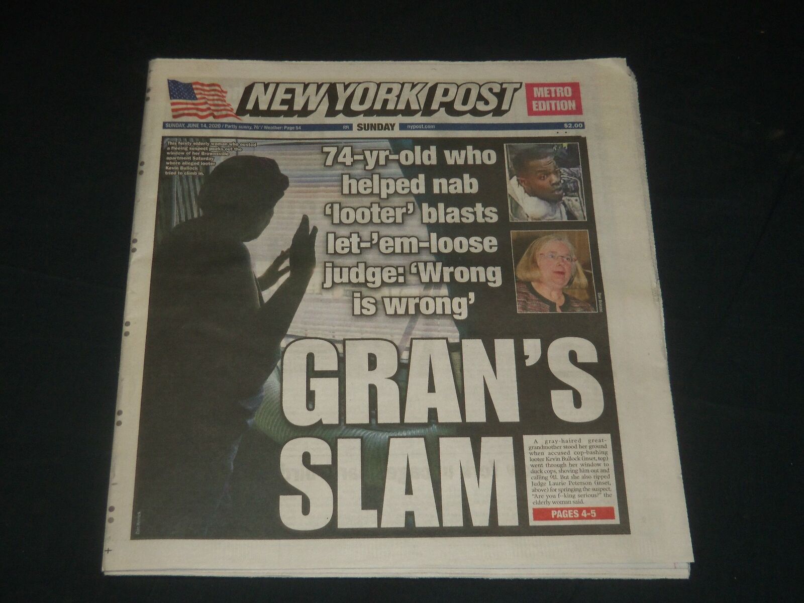2020 JUNE 14 NEW YORK POST NEWSPAPER - 74-YR-OLD WHO HELPED NAB LOOTER BLASTS