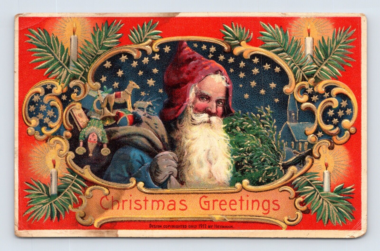 Santa Claus Blue Robe Christmas Greetings Barton and Spooner UNP DB Postcard D17