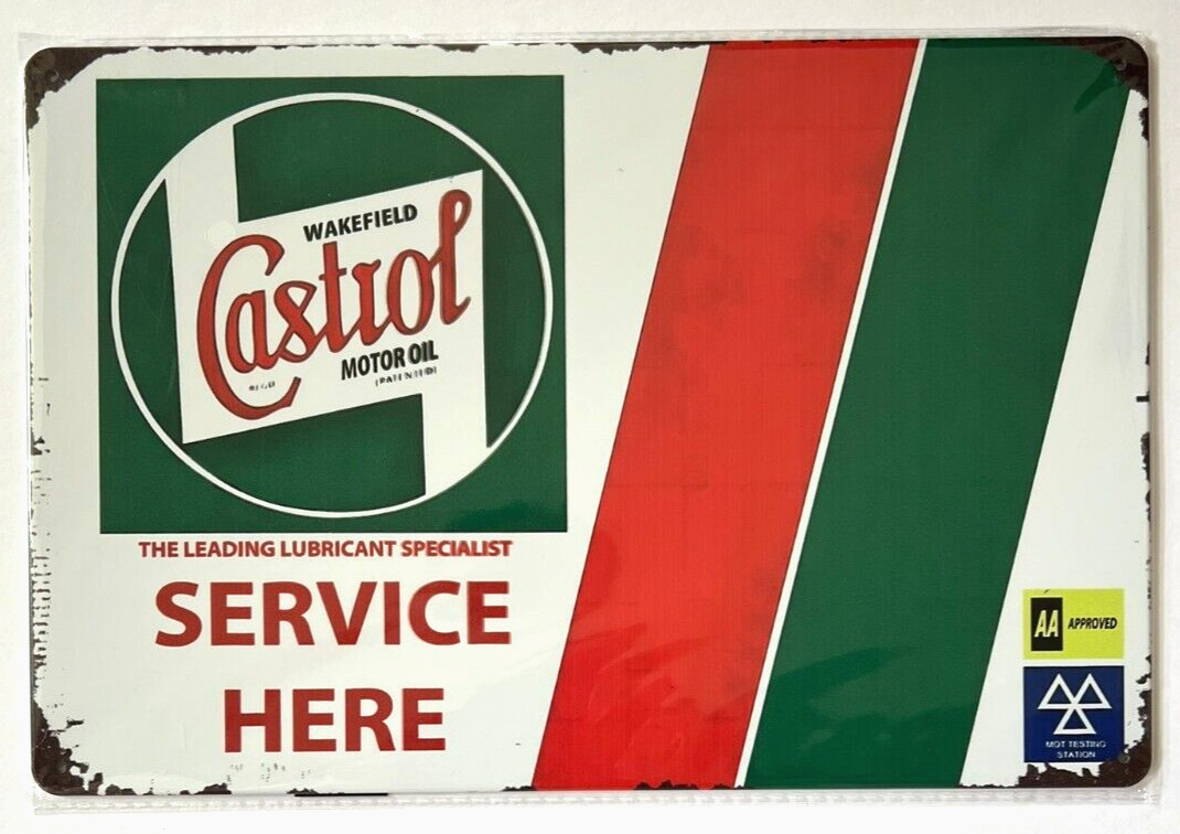 Wakefield Castrol Motor Service Here Oil Vintage Novelty Metal Sign 8\