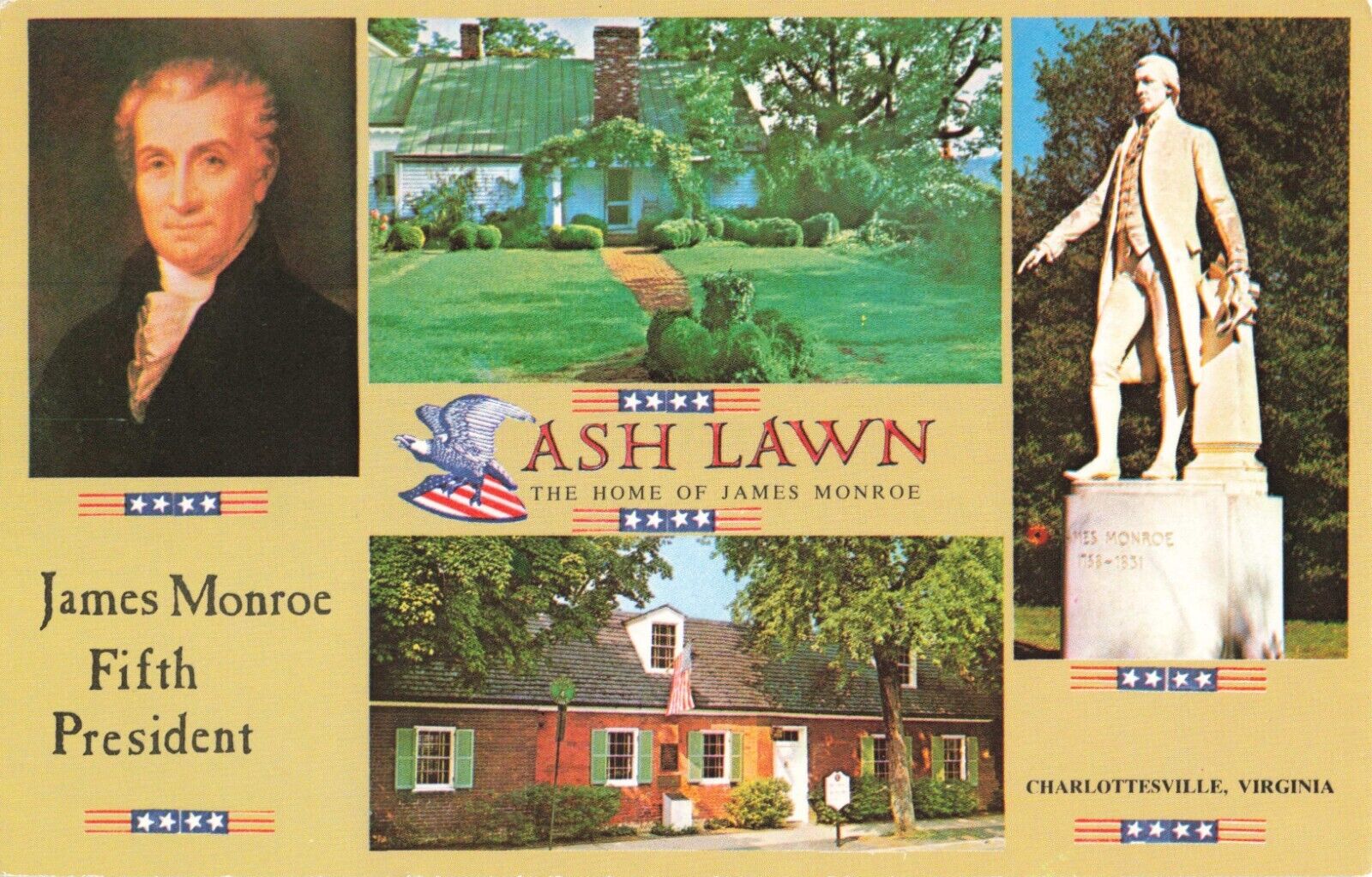Postcard James Monroe Ash Lawn Multiview Charlottesville Virginia VA
