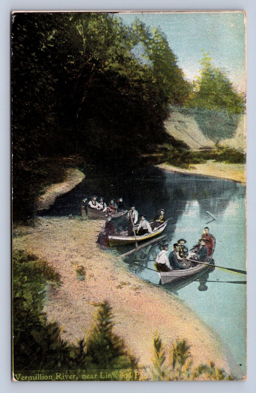 K3/ Vermilion River Ohio Postcard c1910 near Linwood Park Boats 320