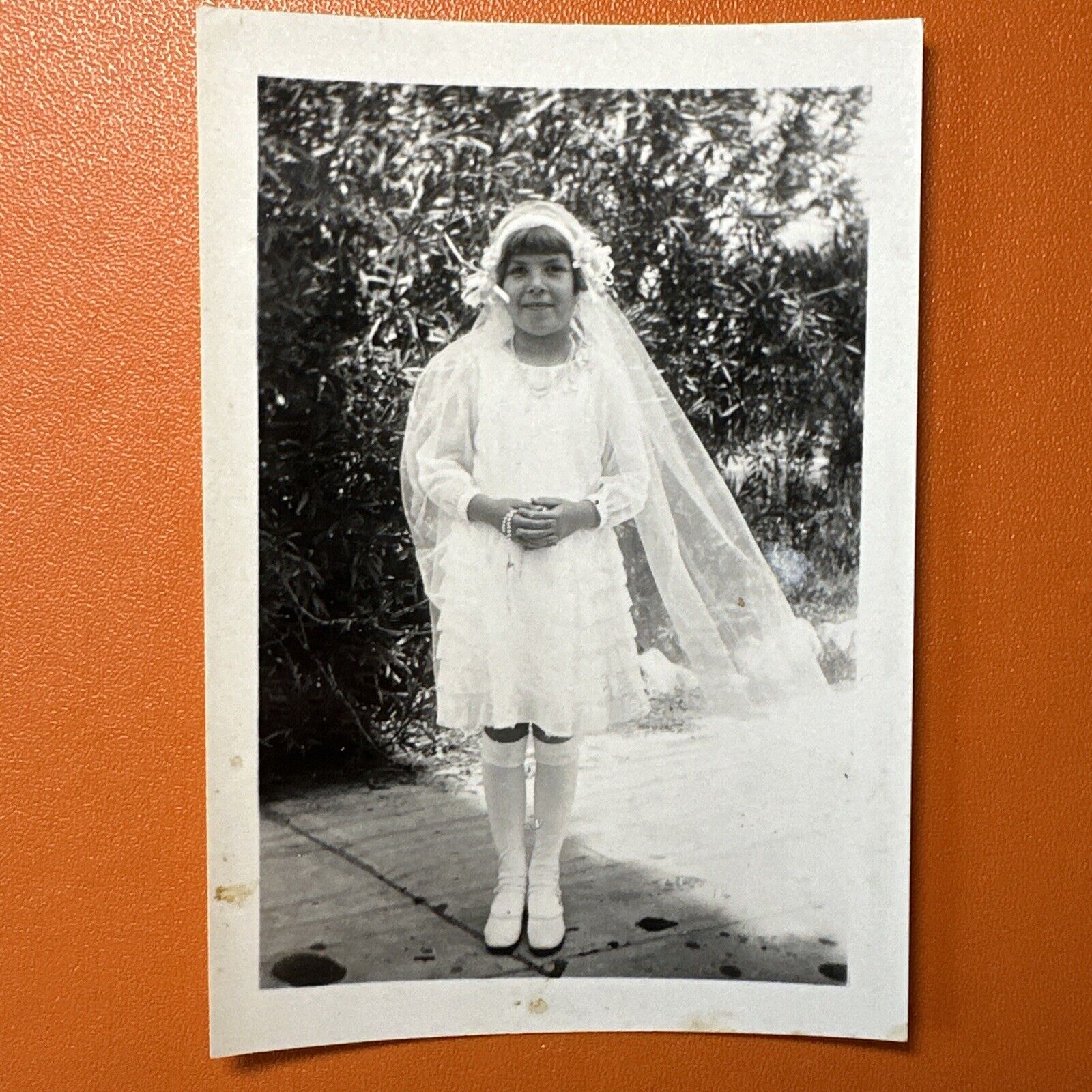 Girl Wearing Christening Gown, VINTAGE PHOTO Original Snapshot 1932 Catholic