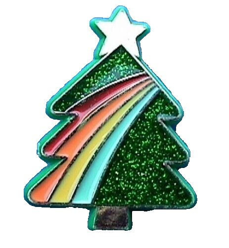 Hallmark PIN Christmas Vintage TREE RAINBOW Glitter 1985 Holiday Brooch MINT