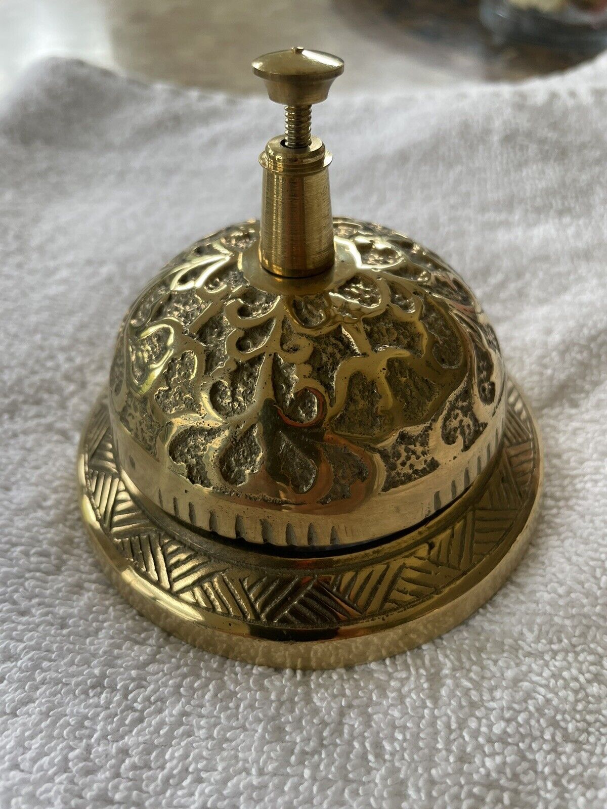 Vintage Brass Bell Round Hotel Desk Counter BELL Hop Ornate Reception
