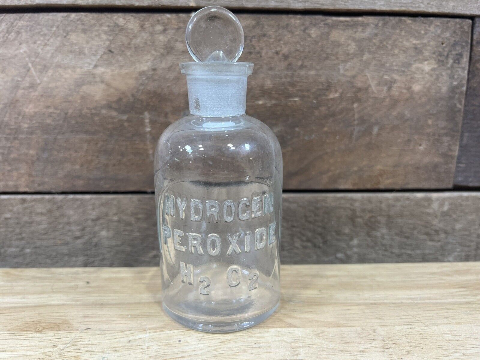 Vintage Laboratory Apothecary Hydrogen Peroxide Clear Glass Bottle