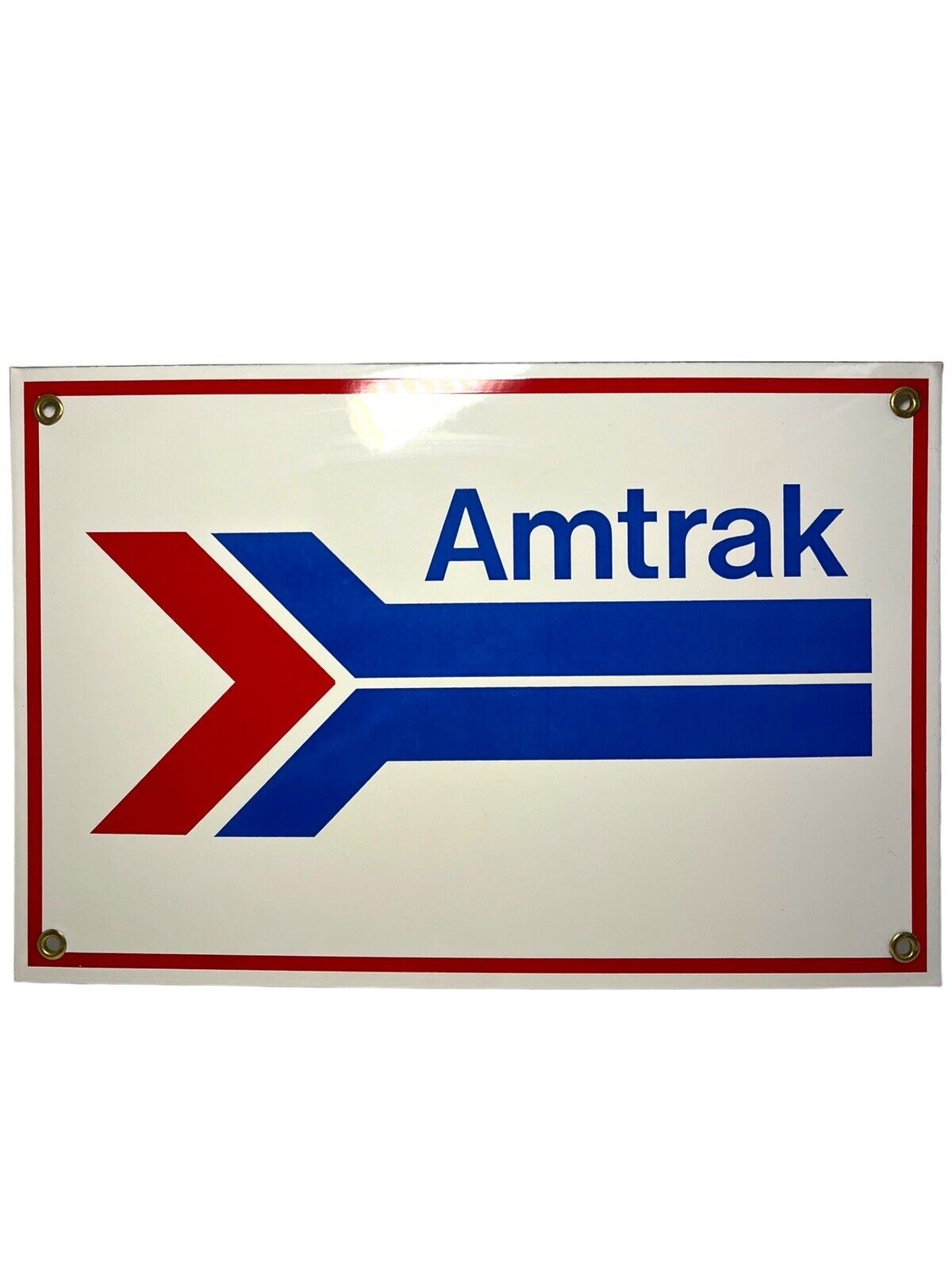 VINTAGE 12” X 8” AMTRAK TRAIN RAILROAD PORCELAIN SIGN METAL TRANSIT VERY NICE