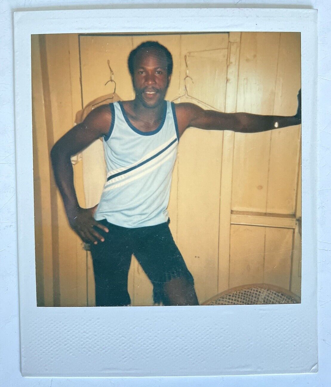 Vintage Gay Interest Polaroid Photo of Cute Black Man in Tank Top 1970s