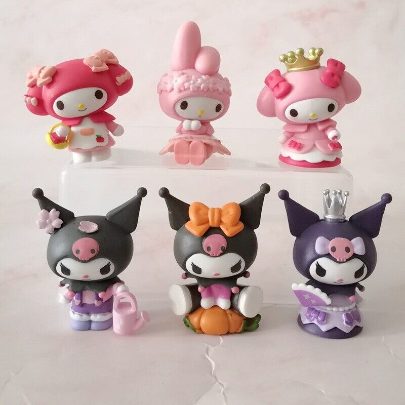 6pcs Kuromi My Melody Bow Crown Toys Cute Figures PVC Doll Toy Set Cake Toppers