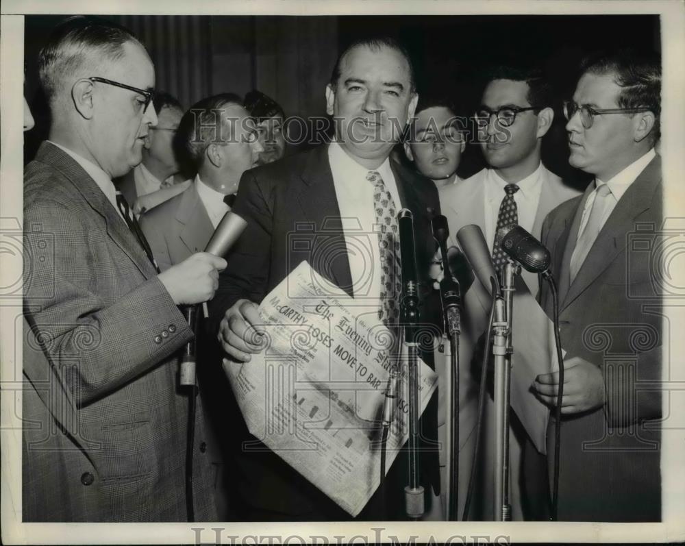 1954 Press Photo Sen. Joseph McCarthy, Sen. Arthur Watllkins Press Conference