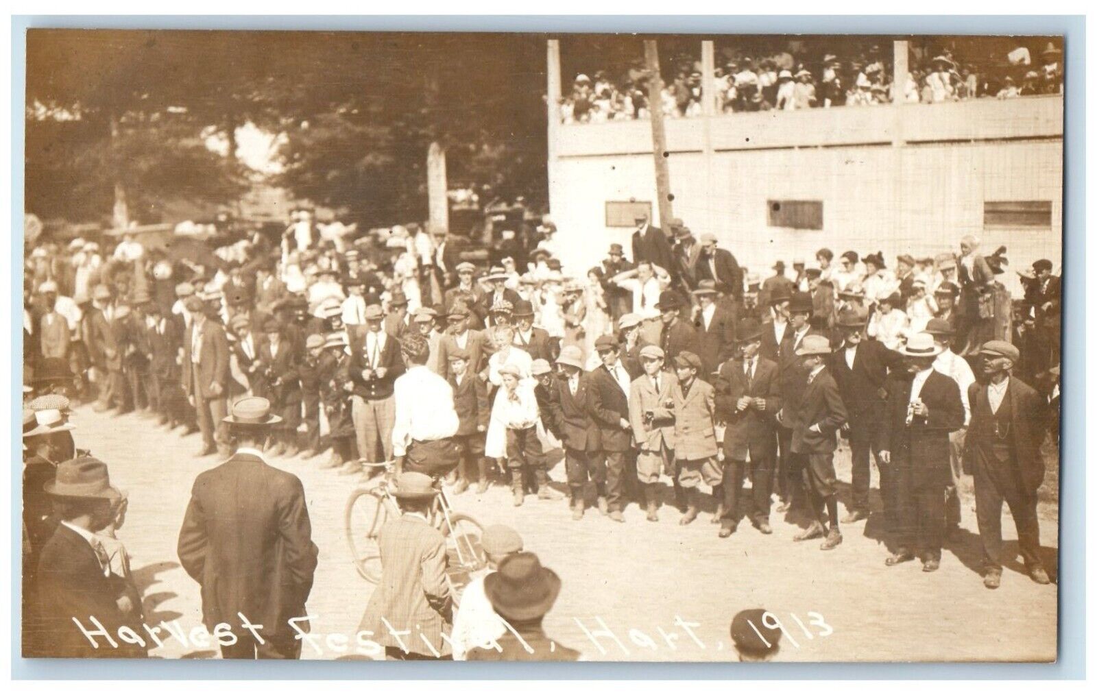 1913 Bicycle Boys Crowd Harvest Festival Hart MI RPPC Photo Unposted Postcard