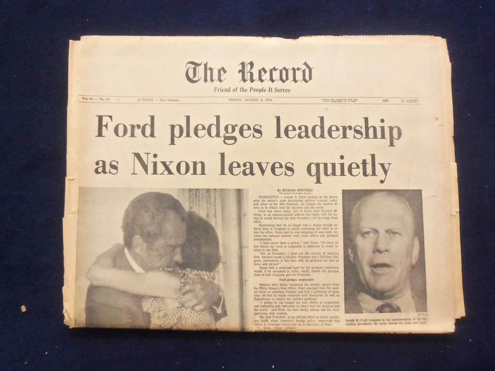 1973 AUGUST 9 THE BERGEN RECORD NEWSPAPER - NIXON LEAVES QUIETLY - NP 6460